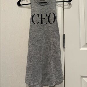 CEO Graphic Racerback Tank Top Gray Sleeveless Statement Shirt Size L